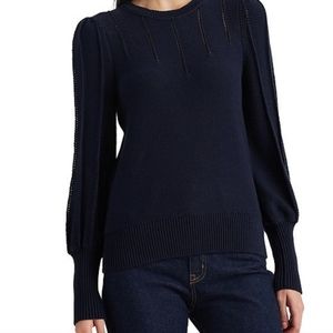 LAUREN Blue Puff Sleeve Medium Sweater